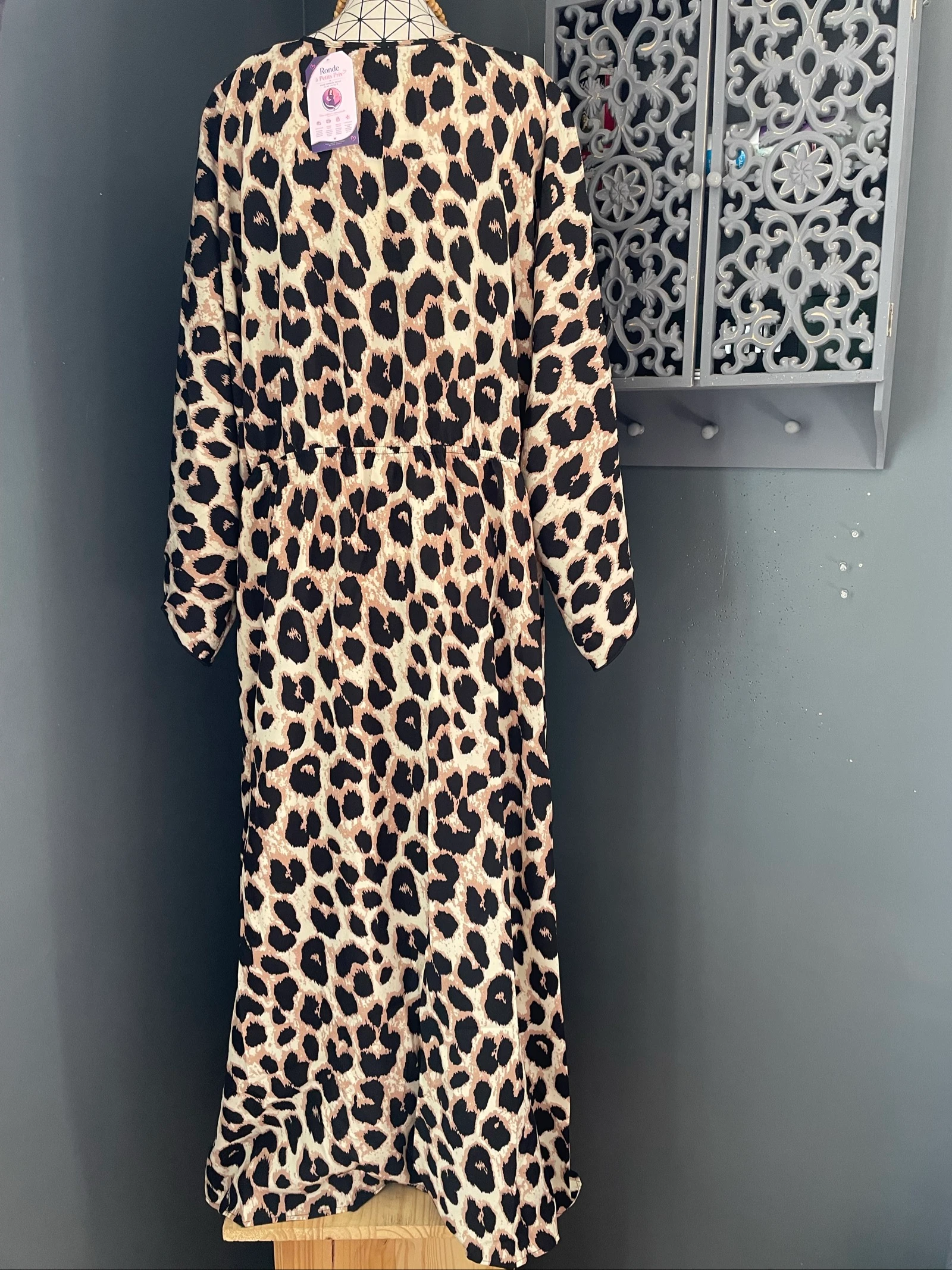 💖 vestido largo leopardo beige negro camello con abertura talla grande 56 bohemio chic fluido 💖 – photo 7
